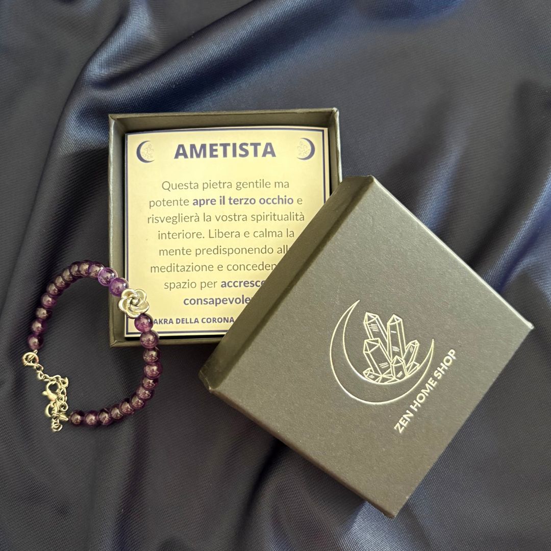 Bracciale Fiore in pietra Ametista 6mm - Zen Home