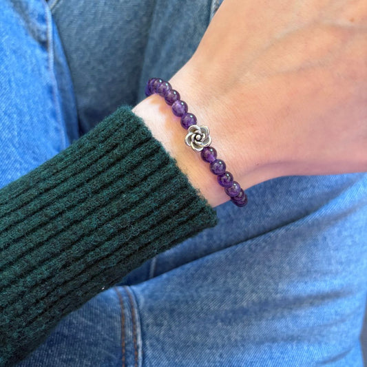 Bracciale Fiore in pietra Ametista 6mm - Zen Home