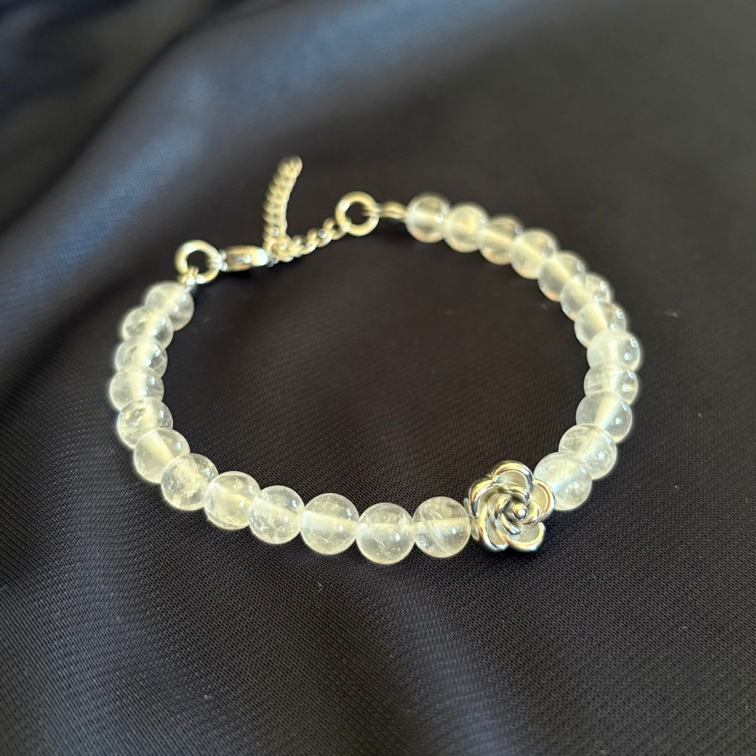 Bracciale Fiore in pietra Cristallo di Rocca 6mm - Zen Home