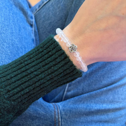 Bracciale Fiore in pietra Cristallo di Rocca 6mm - Zen Home