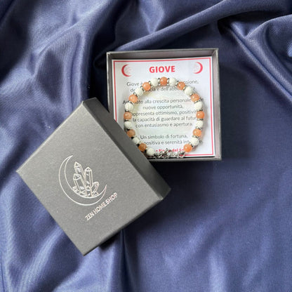 Bracciale Pianeta Giove con Howlite e Pietra del Sole - Zen Home