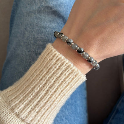 Bracciale Pianeta Mercurio con Ossidiana Fiocco di Neve e Labradorite - Zen Home