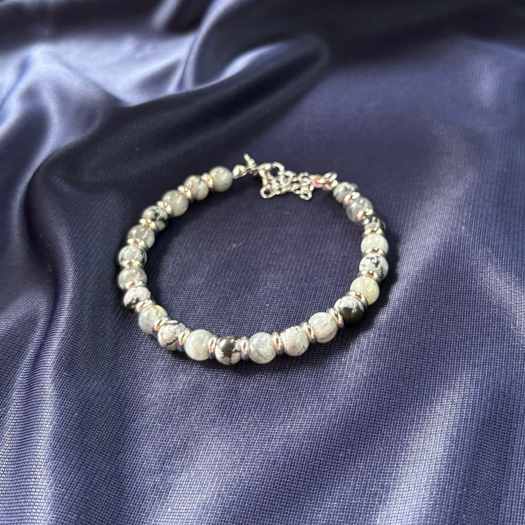 Bracciale Pianeta Mercurio con Ossidiana Fiocco di Neve e Labradorite - Zen Home