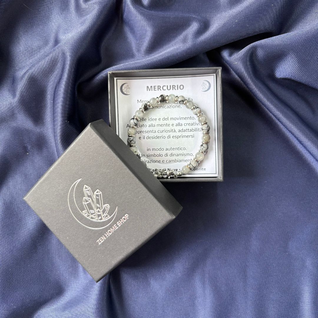 Bracciale Pianeta Mercurio con Ossidiana Fiocco di Neve e Labradorite - Zen Home