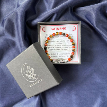 Bracciale Pianeta Saturno con Diaspro Rosso e Occhio di Tigre - Zen Home