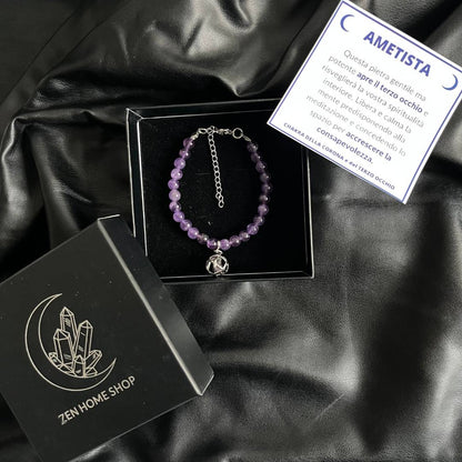 Bracciale Regolabile Ciondolo Genesa in acciaio inossidabile con pietra naturale Ametista - Zen Home