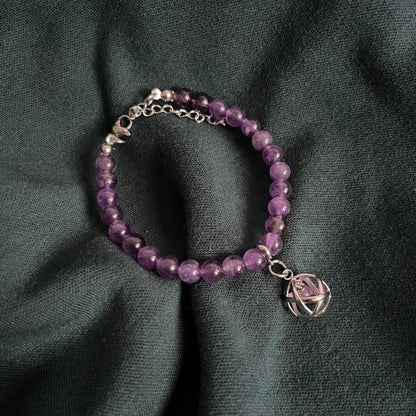 Bracciale Regolabile Ciondolo Genesa in acciaio inossidabile con pietra naturale Ametista - Zen Home