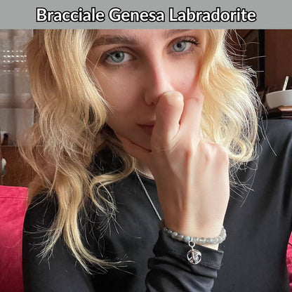 Bracciale Regolabile Ciondolo Genesa in acciaio inossidabile con pietra naturale Labradorite - Zen Home