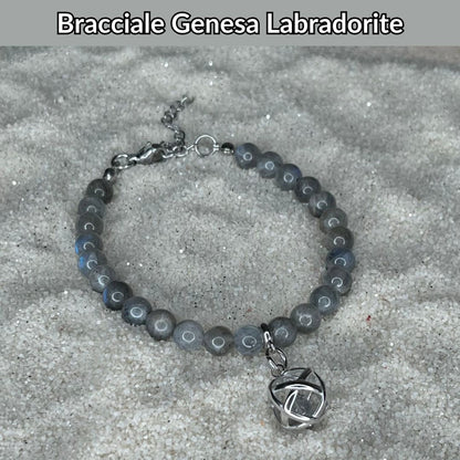 Bracciale Regolabile Ciondolo Genesa in acciaio inossidabile con pietra naturale Labradorite - Zen Home