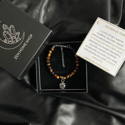 Bracciale Regolabile Ciondolo Genesa in acciaio inossidabile con pietra naturale Occhio di Tigre - Zen Home