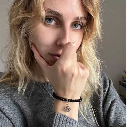 Bracciale Regolabile Ciondolo Genesa in acciaio inossidabile con pietra naturale Ossidiana Nera - Zen Home