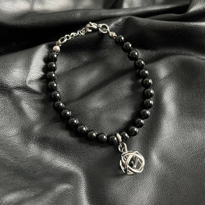 Bracciale Regolabile Ciondolo Genesa in acciaio inossidabile con pietra naturale Ossidiana Nera - Zen Home