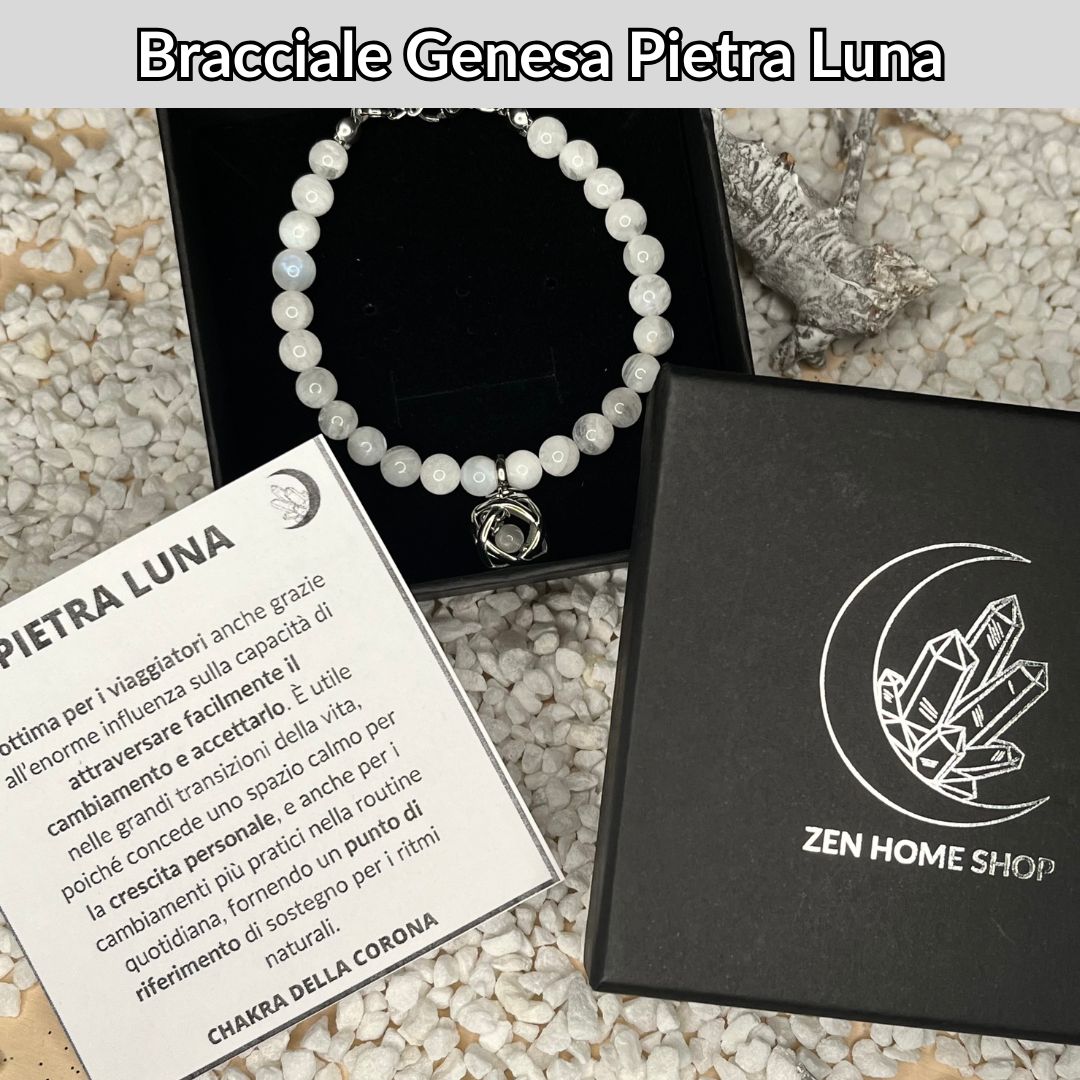 Bracciale Regolabile Ciondolo Genesa in acciaio inossidabile con pietra naturale Pietra Luna - Zen Home