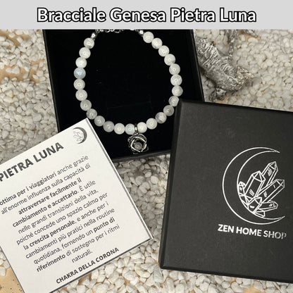 Bracciale Regolabile Ciondolo Genesa in acciaio inossidabile con pietra naturale Pietra Luna - Zen Home