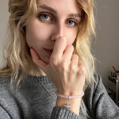 Bracciale Regolabile Ciondolo Genesa in acciaio inossidabile con pietra naturale Quarzo Rosa - Zen Home