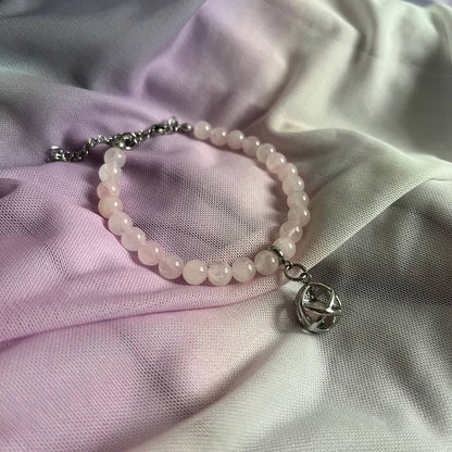Bracciale Regolabile Ciondolo Genesa in acciaio inossidabile con pietra naturale Quarzo Rosa - Zen Home