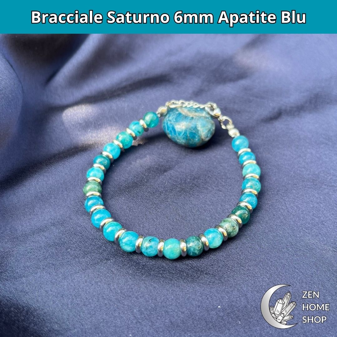 Bracciale Saturno con pietre naturali Apatite Blu da 6 mm - Zen Home