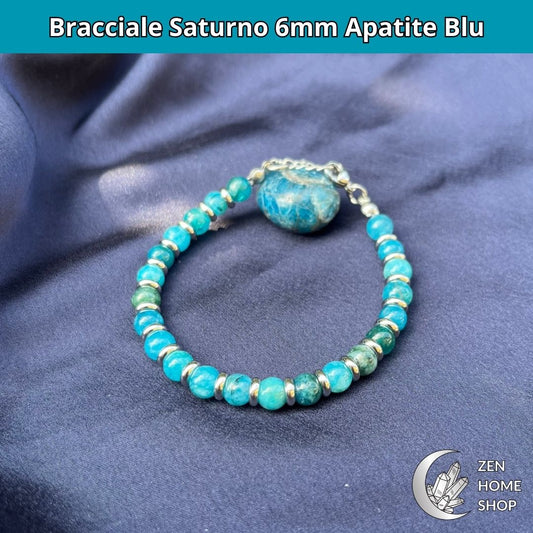Bracciale Saturno con pietre naturali Apatite Blu da 6 mm - Zen Home