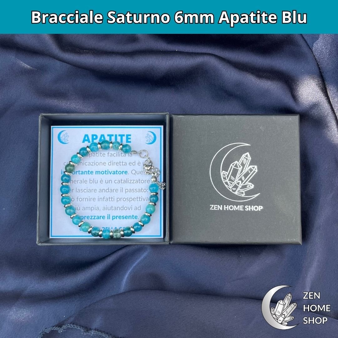 Bracciale Saturno con pietre naturali Apatite Blu da 6 mm - Zen Home