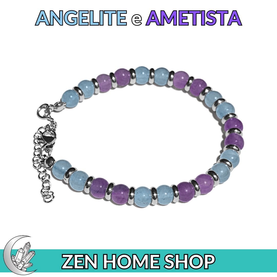 Bracciale Saturno con pietre naturali da 6 mm in Ametista e Angelite - Zen Home