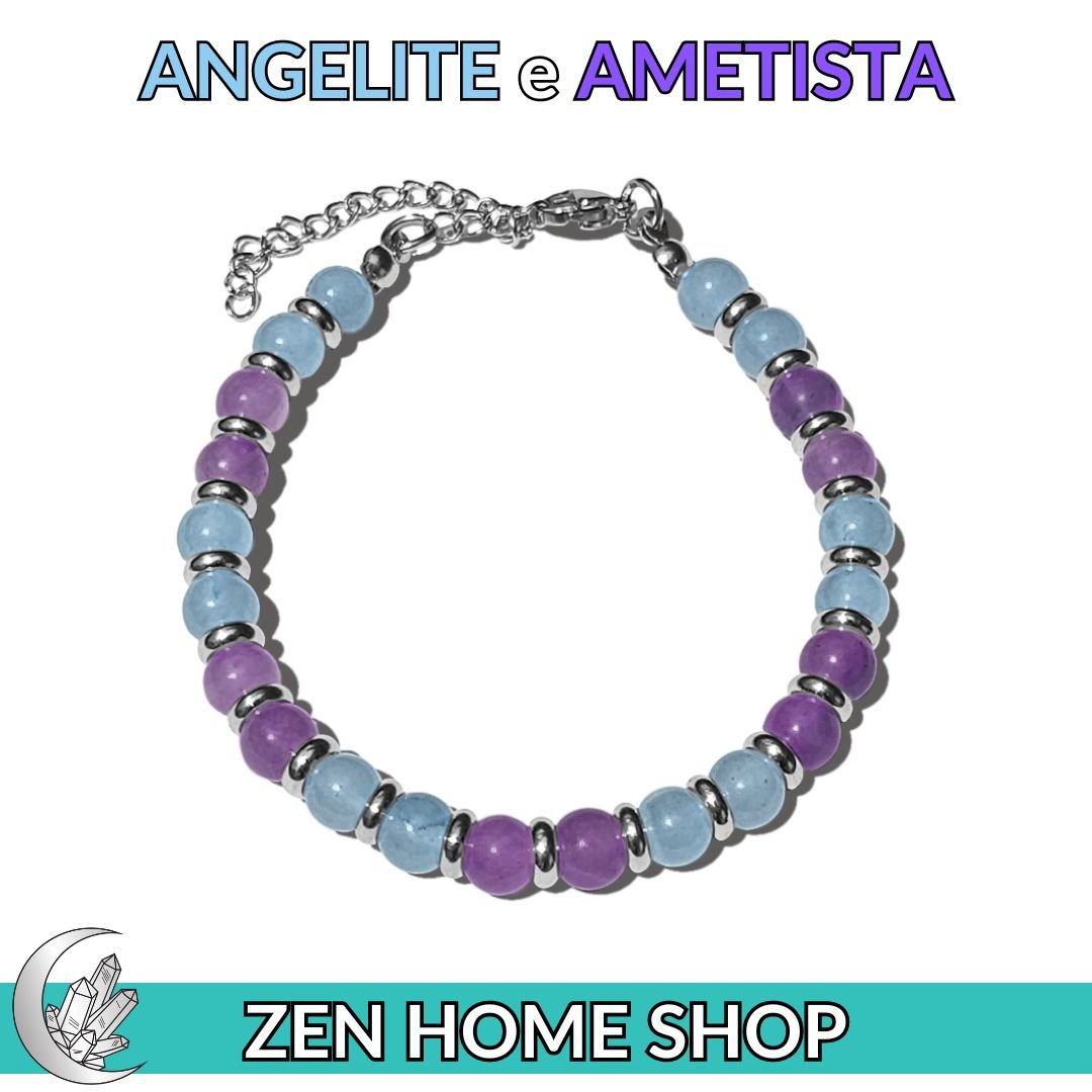 Bracciale Saturno con pietre naturali da 6 mm in Ametista e Angelite - Zen Home