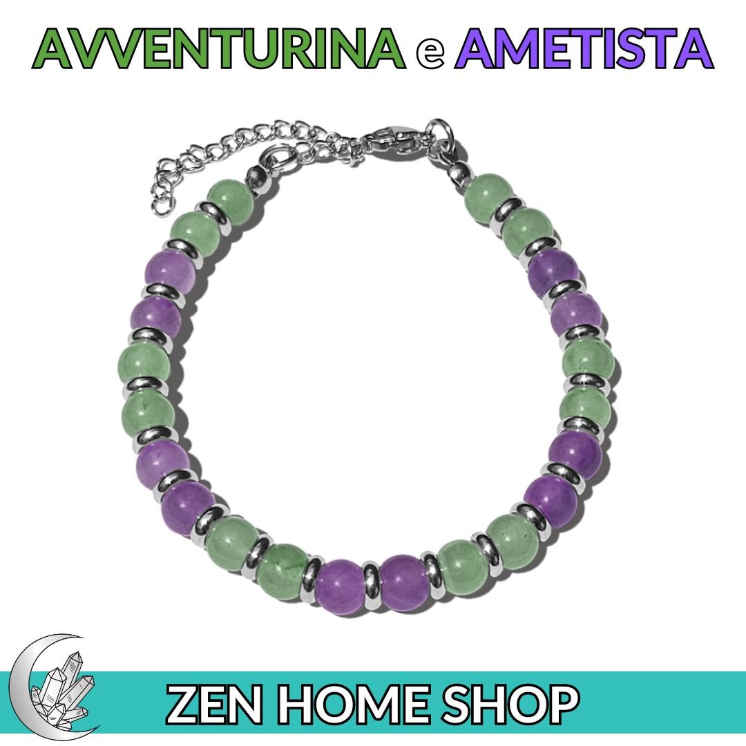 Bracciale Saturno con pietre naturali da 6 mm in Ametista e Avventurina - Zen Home