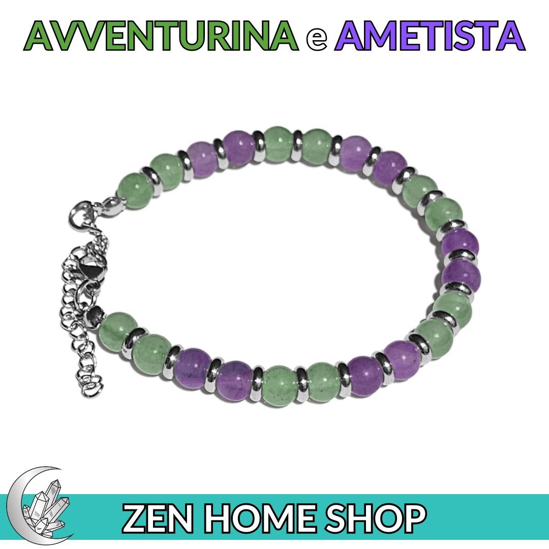 Bracciale Saturno con pietre naturali da 6 mm in Ametista e Avventurina - Zen Home