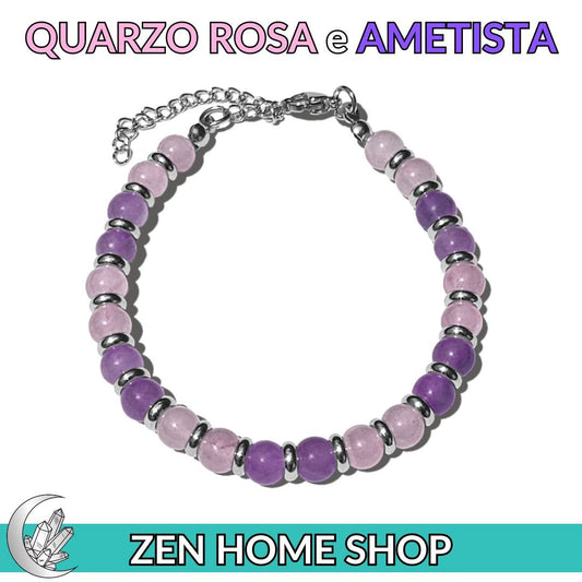 Bracciale Saturno con pietre naturali da 6 mm in Ametista e Quarzo Rosa - Zen Home