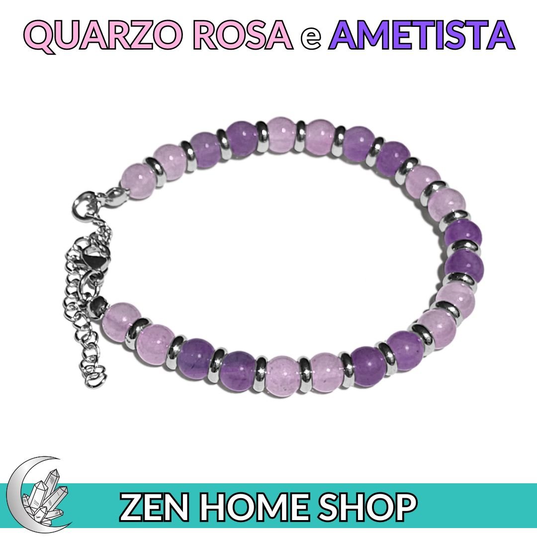 Bracciale Saturno con pietre naturali da 6 mm in Ametista e Quarzo Rosa - Zen Home