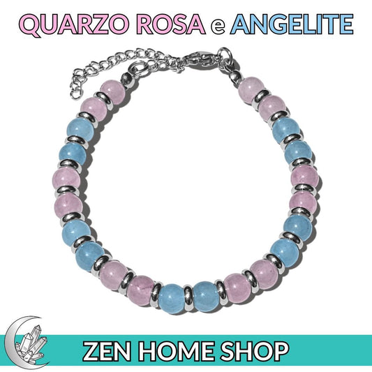 Bracciale Saturno con Angelite e Quarzo Rosa