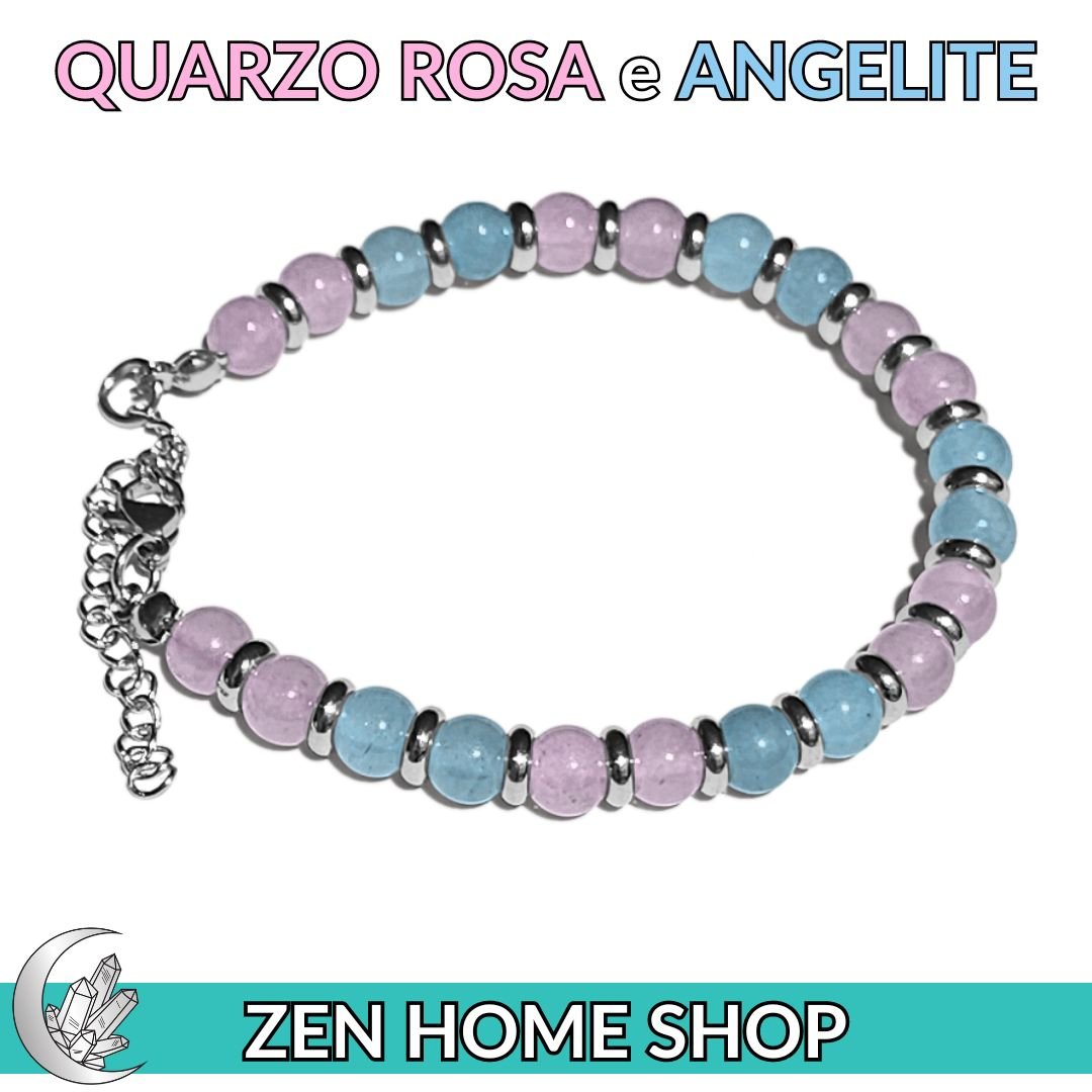 Bracciale Saturno con Angelite e Quarzo Rosa