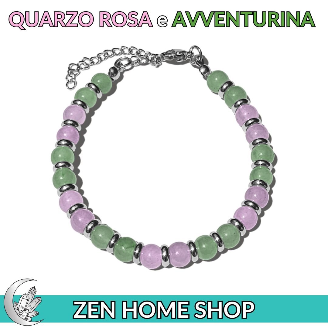 Bracciale Saturno con pietre naturali da 6 mm in Avventurina e Quarzo Rosa - Zen Home