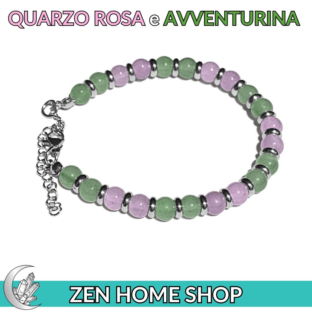 Bracciale Saturno con pietre naturali da 6 mm in Avventurina e Quarzo Rosa - Zen Home