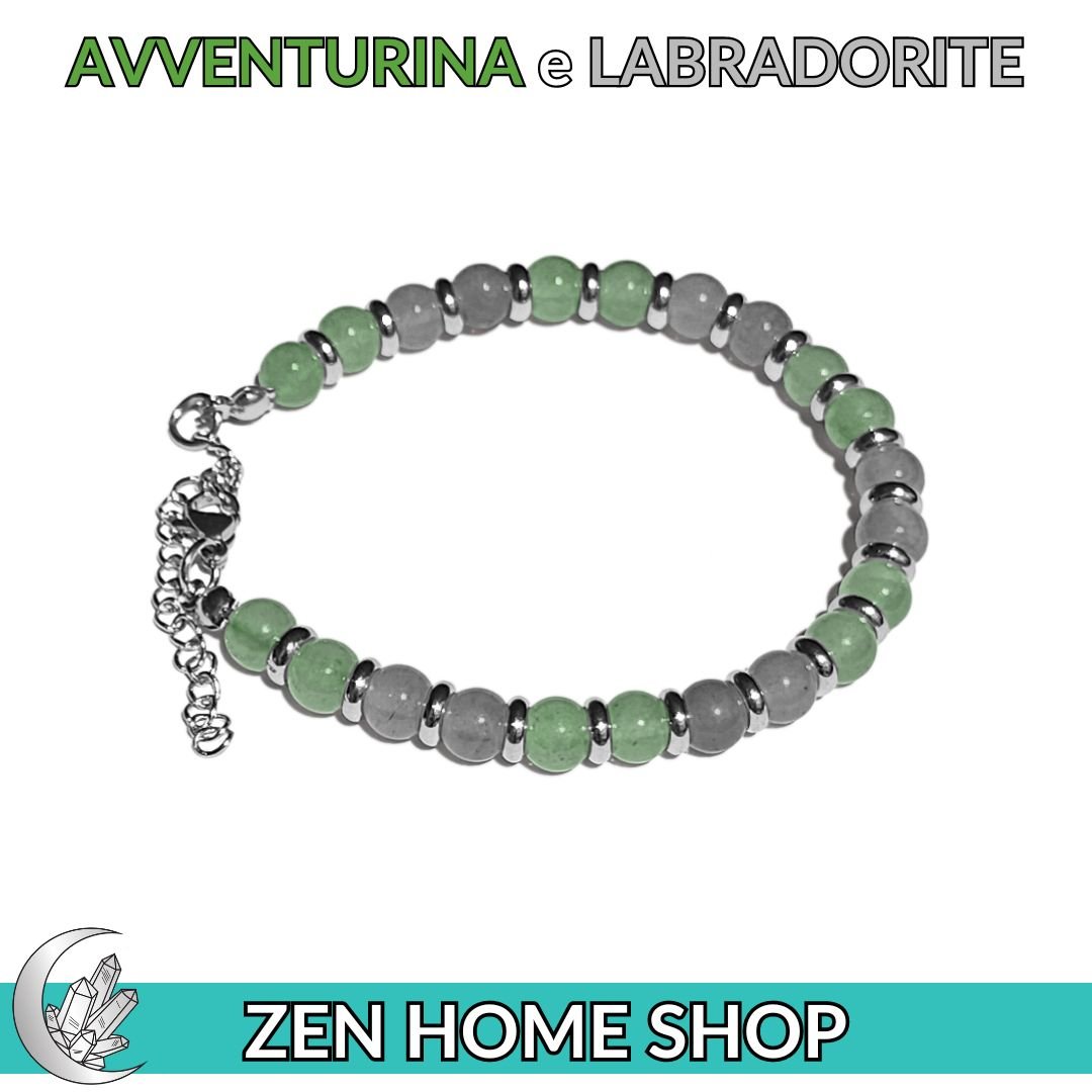 Bracciale Saturno con pietre naturali da 6 mm in Labradorite e Avventurina - Zen Home