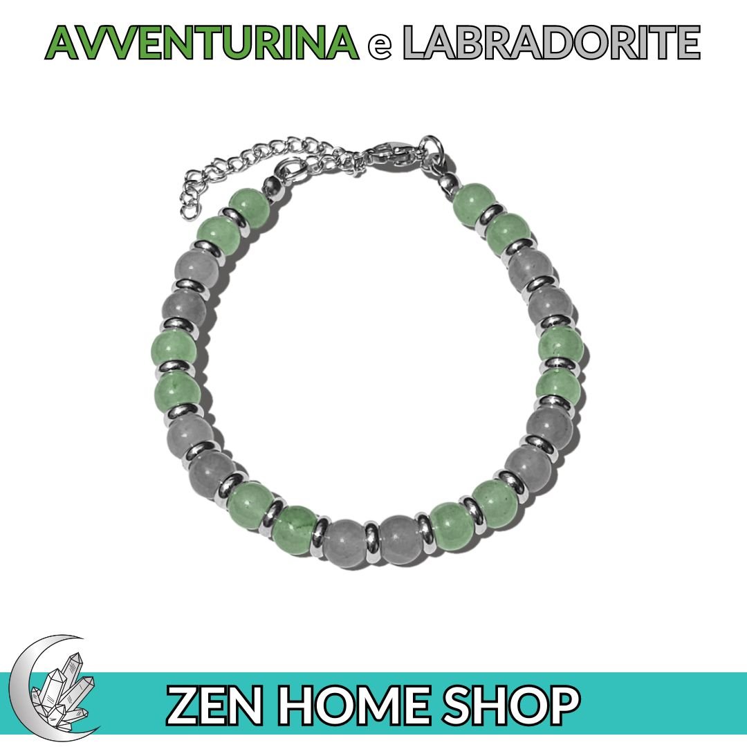 Bracciale Saturno con pietre naturali da 6 mm in Labradorite e Avventurina - Zen Home