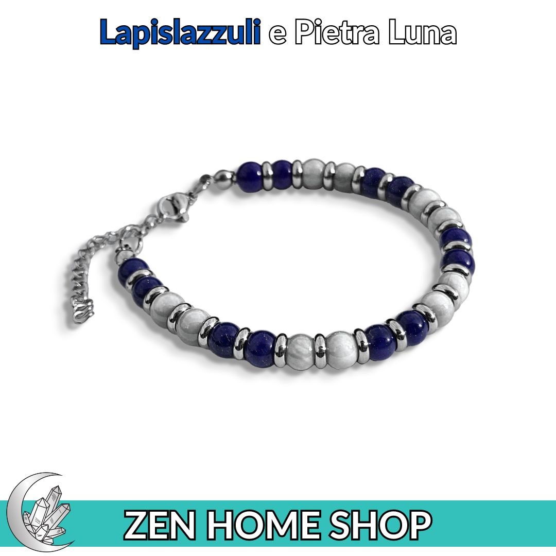 Bracciale Saturno con pietre naturali da 6 mm in Lapislazzuli e Pietra Luna - Zen Home