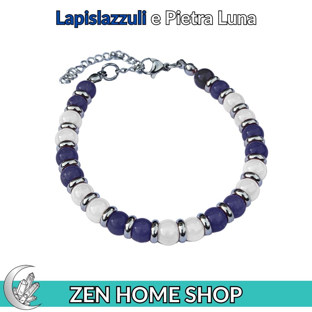 Bracciale Saturno con pietre naturali da 6 mm in Lapislazzuli e Pietra Luna - Zen Home