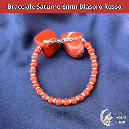 Bracciale Saturno con pietre naturali Diaspro Rosso da 6 mm - Zen Home