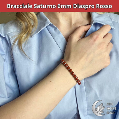 Bracciale Saturno con pietre naturali Diaspro Rosso da 6 mm - Zen Home