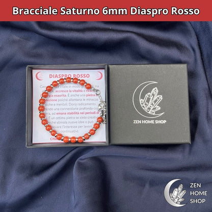 Bracciale Saturno con pietre naturali Diaspro Rosso da 6 mm - Zen Home