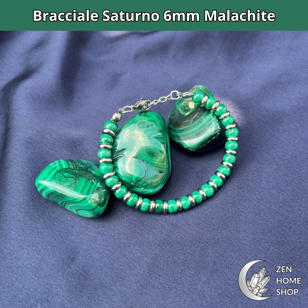 Bracciale Saturno con pietre naturali Malachite da 6 mm - Zen Home