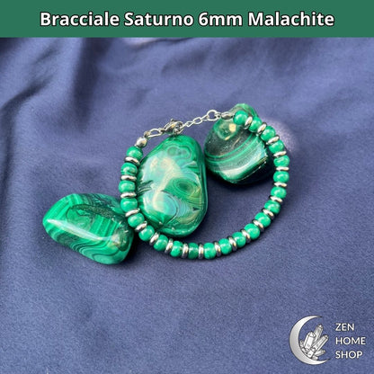 Bracciale Saturno con pietre naturali Malachite da 6 mm - Zen Home