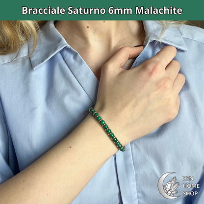 Bracciale Saturno con pietre naturali Malachite da 6 mm - Zen Home