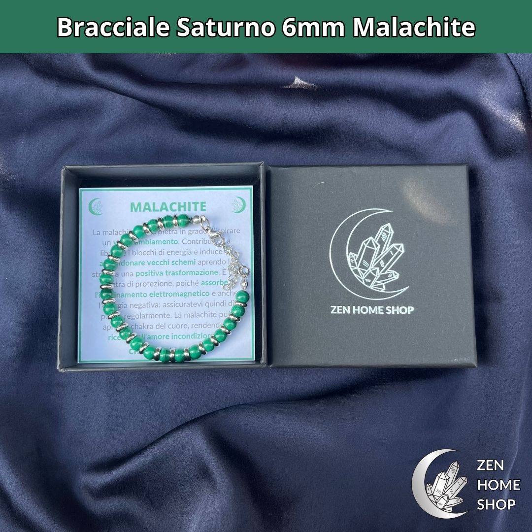 Bracciale Saturno con pietre naturali Malachite da 6 mm - Zen Home