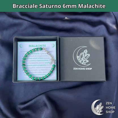 Bracciale Saturno con pietre naturali Malachite da 6 mm - Zen Home