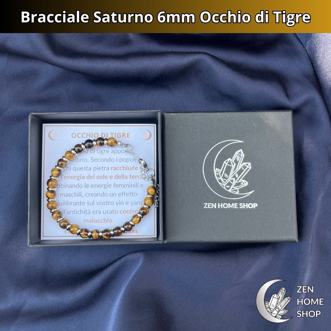 Bracciale Saturno con pietre naturali Occhio di Tigre da 6 mm - Zen Home