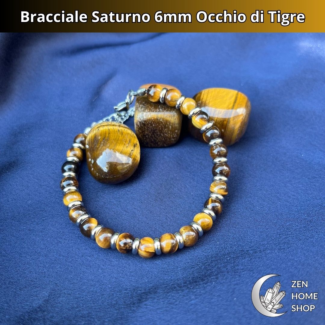 Bracciale Saturno con pietre naturali Occhio di Tigre da 6 mm - Zen Home