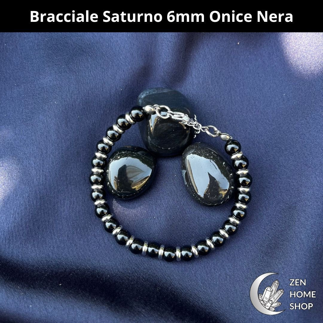 Bracciale Saturno con pietre naturali Onice Nera da 6 mm - Zen Home