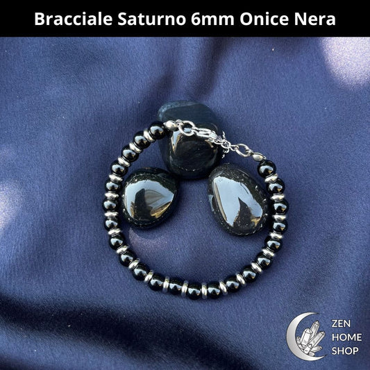 Bracciale Saturno con pietre naturali Onice Nera da 6 mm - Zen Home