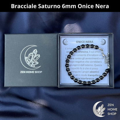 Bracciale Saturno con pietre naturali Onice Nera da 6 mm - Zen Home